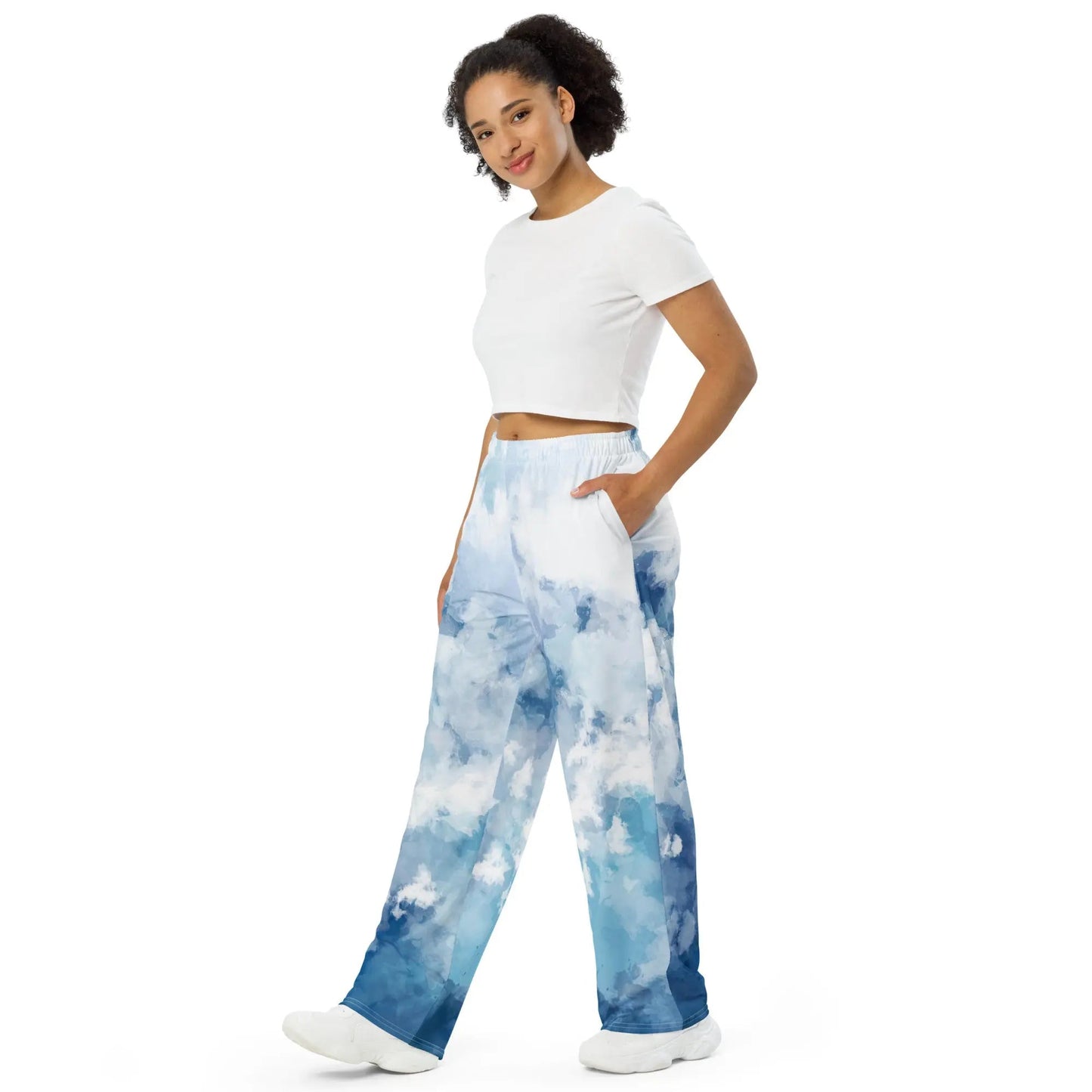 All-over print unisex wide-leg pants - Blue&White Tie Dye