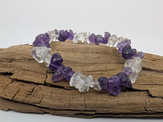 Amethyst & Clear Quartz Chip Bracelet