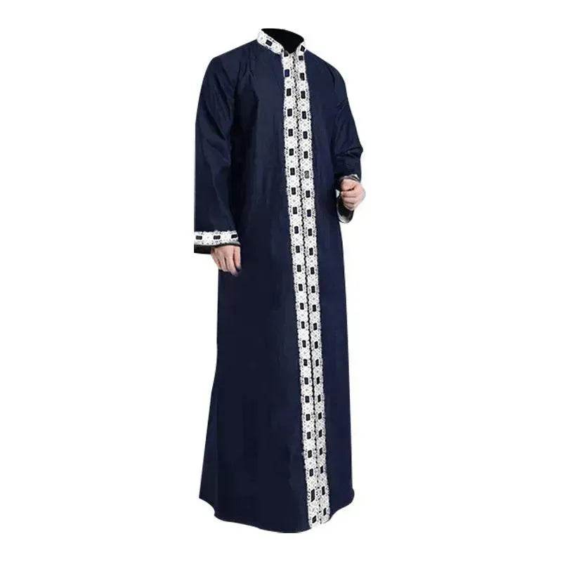 Fashionable and Elegant Arab  Long Sleeved Solid Color Casual Robe Moroccan Men's Jalabiya