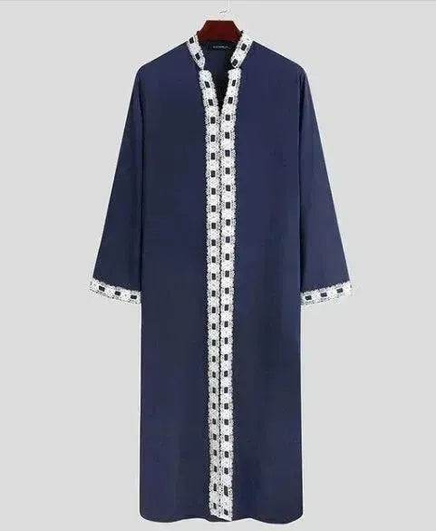 Fashionable and Elegant Arab  Long Sleeved Solid Color Casual Robe Moroccan Men's Jalabiya