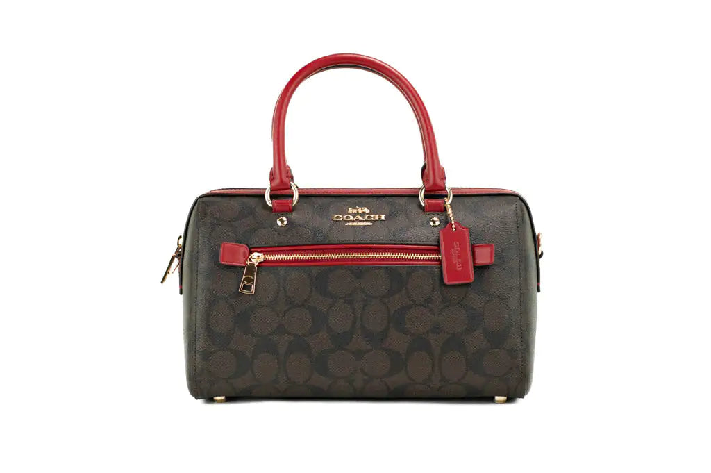 Coach (83607) Rowan Brown 1941 Red Signature Medium Satchel Crossbody Handbag