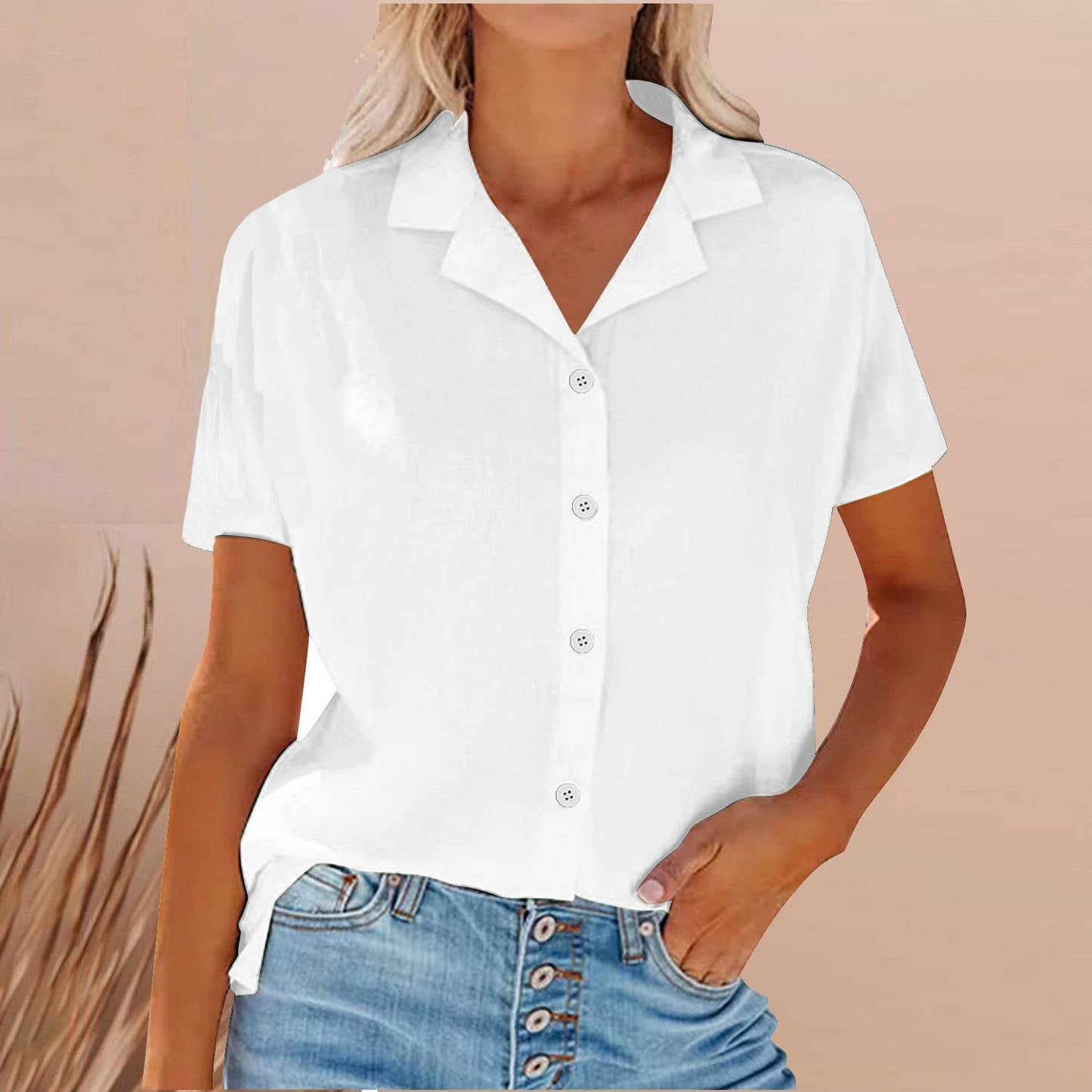 Spring Summer Lapel Cotton And Linen Casual short sleeve Shirt For Women - Velora