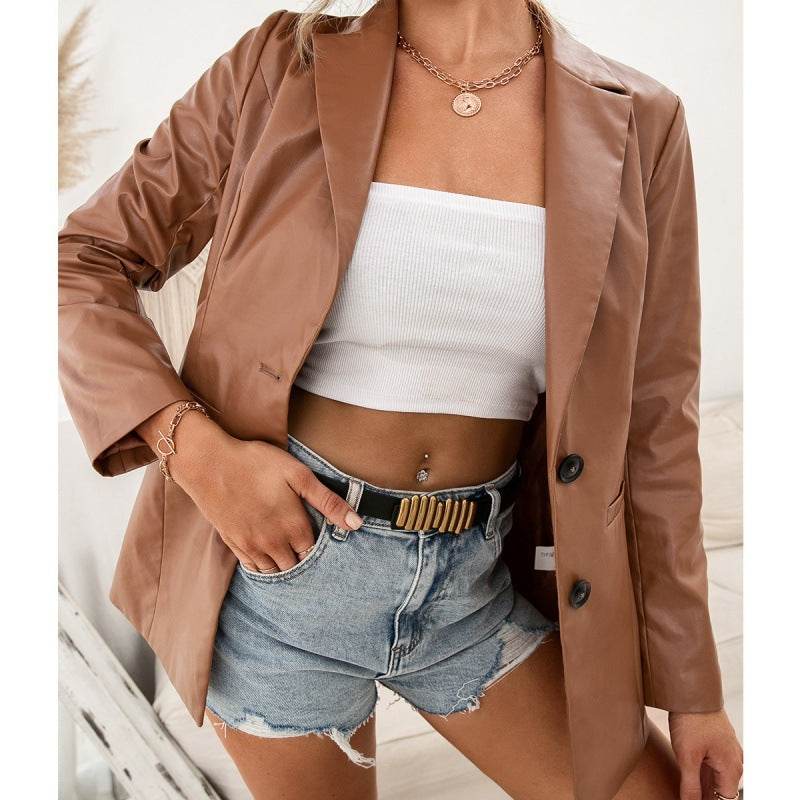 Fashion PU Leather Jacket Leather Blazer jacket Women - Velora