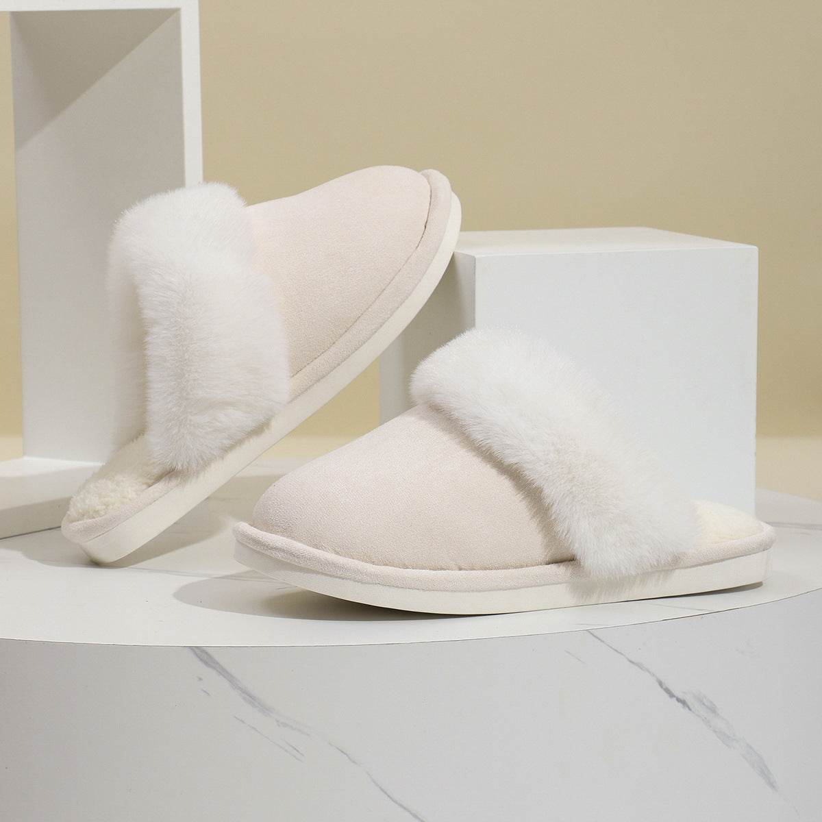 Winter Warm Plush Slippers Home Indoor Non-slip Bedroom Floor Soft Fuzzy Slipper For Couple Fashion Solid House Shoes - Velora