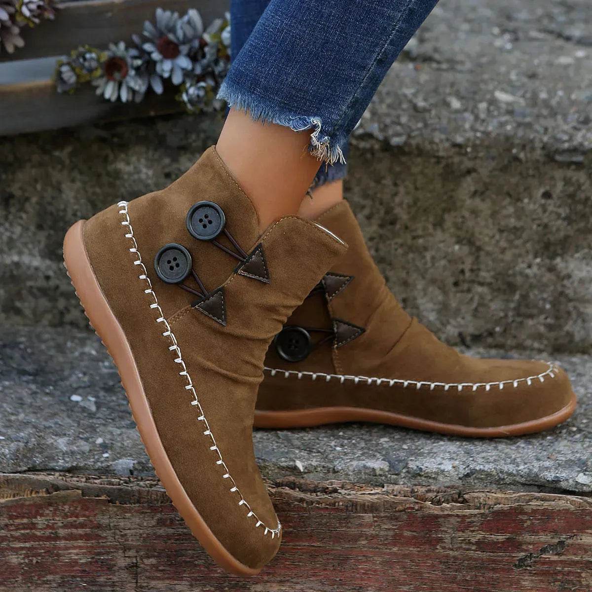 Button Design Ankle Boots For Women Autumn And Winter - Velora