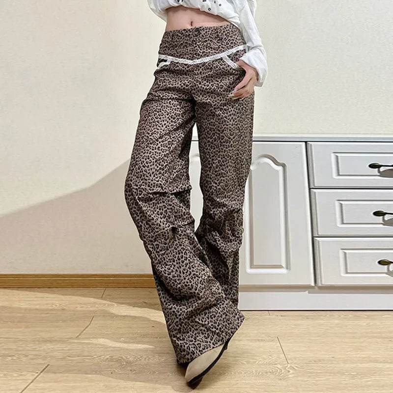 Slim Woven Leopard Print Casual Pants For Women - Velora