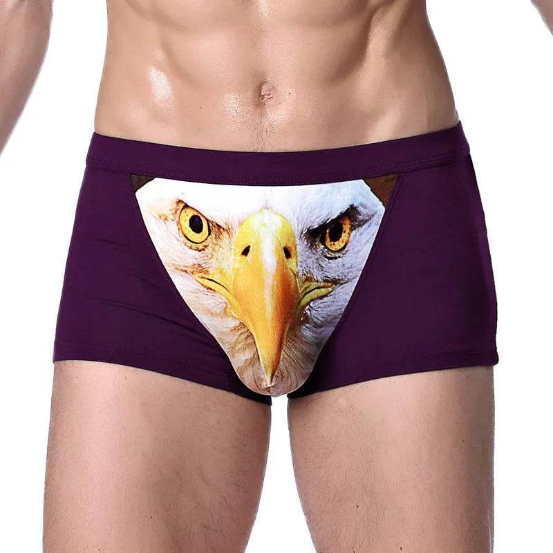Printed Wolf Head Big Bird Men's Boxer Briefs Underwear - Velora