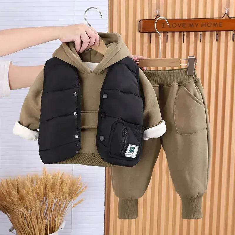 Boys' Suit Autumn Fashionable Fleece-lined Three-piece Set Baby Winter Fashionable Clothing - Velora