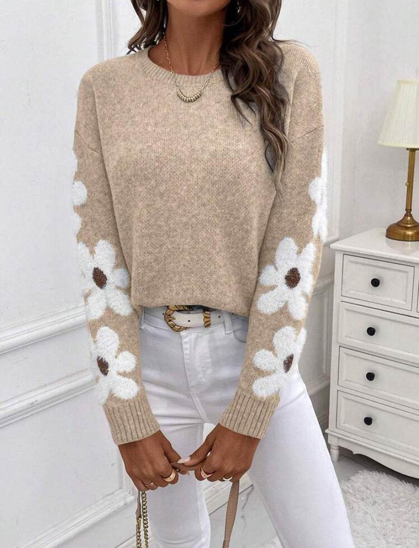 Elegant Elegant Flowers Jacquard Knitted Pullover Women - Velora