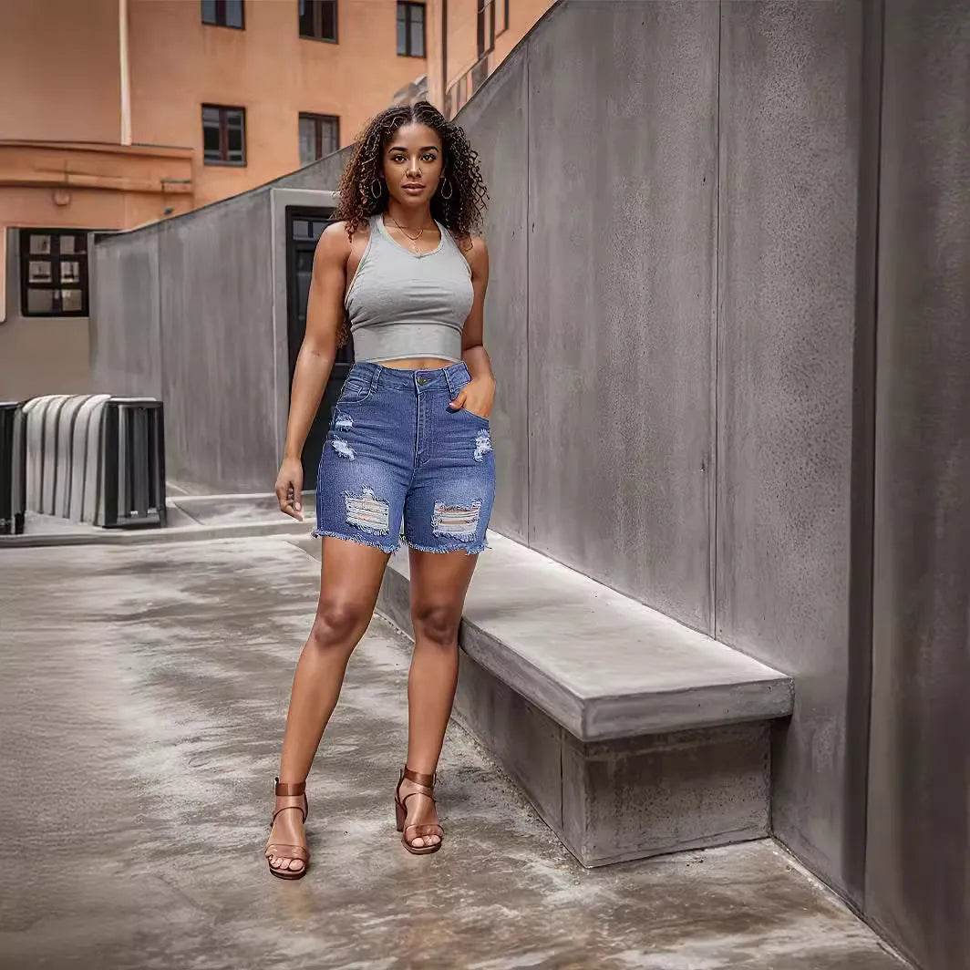 Denim With Hole Shorts For Women - Velora