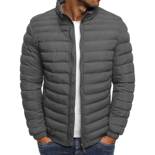 Men Jacket Zipper Solid Color Long Sleeves Pockets Coldproof Autumn Thicken Cotton Padded Overcoat For Outdoor - Velora