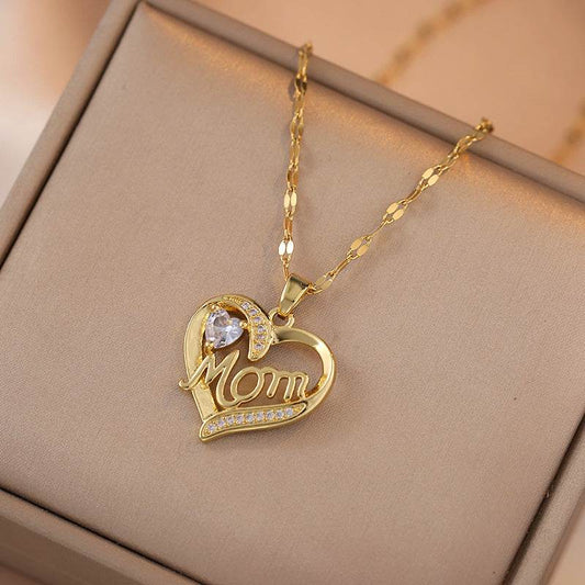 Mother's Day Jewelry High Grade Zircon Heart Flower Pendant Necklace Stainless Steel Trendy Geometric Choker Jewelry Party Gifts For Women Girls - Velora