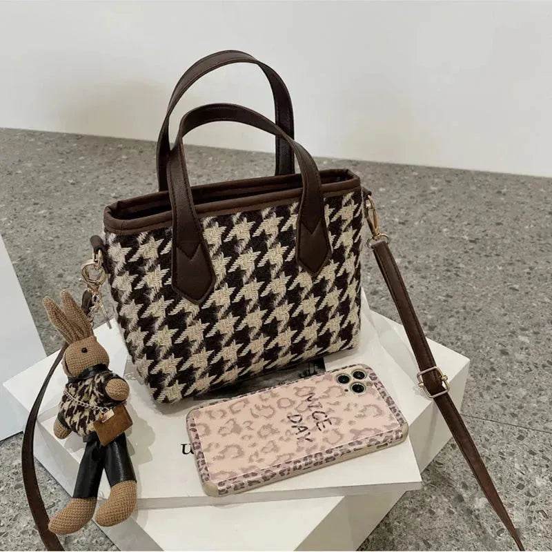 Fashion Houndstooth Shoulder Bags Portable Checkerboard Handbags All-match Messenger Crossbody Bag Women - Velora