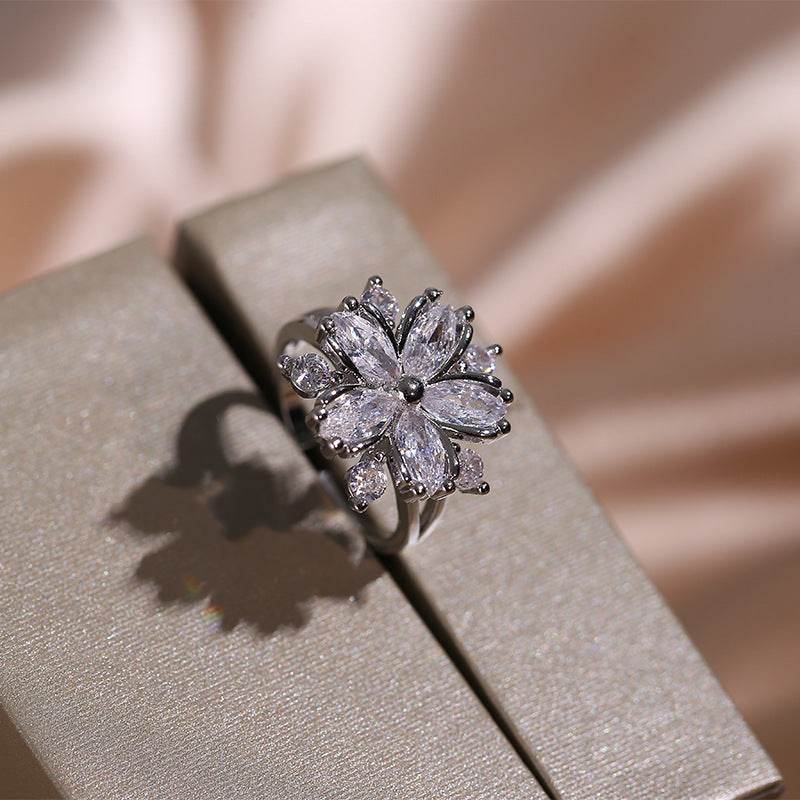 Fashion Jewelry Zircon Women Necklace Ring Double Layers Flower Cubic Zirconia Jewelry Shiny Simple All Match Stud Earrings Ring Necklace For Wedding - Velora