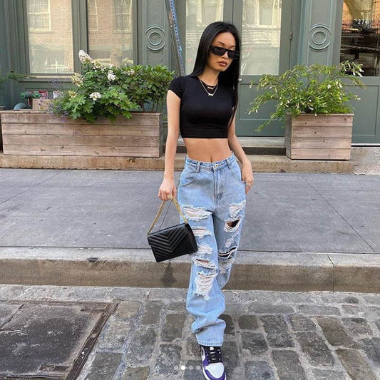 Women Street style Ripped Denim Jeans Pant Low rise - Velora