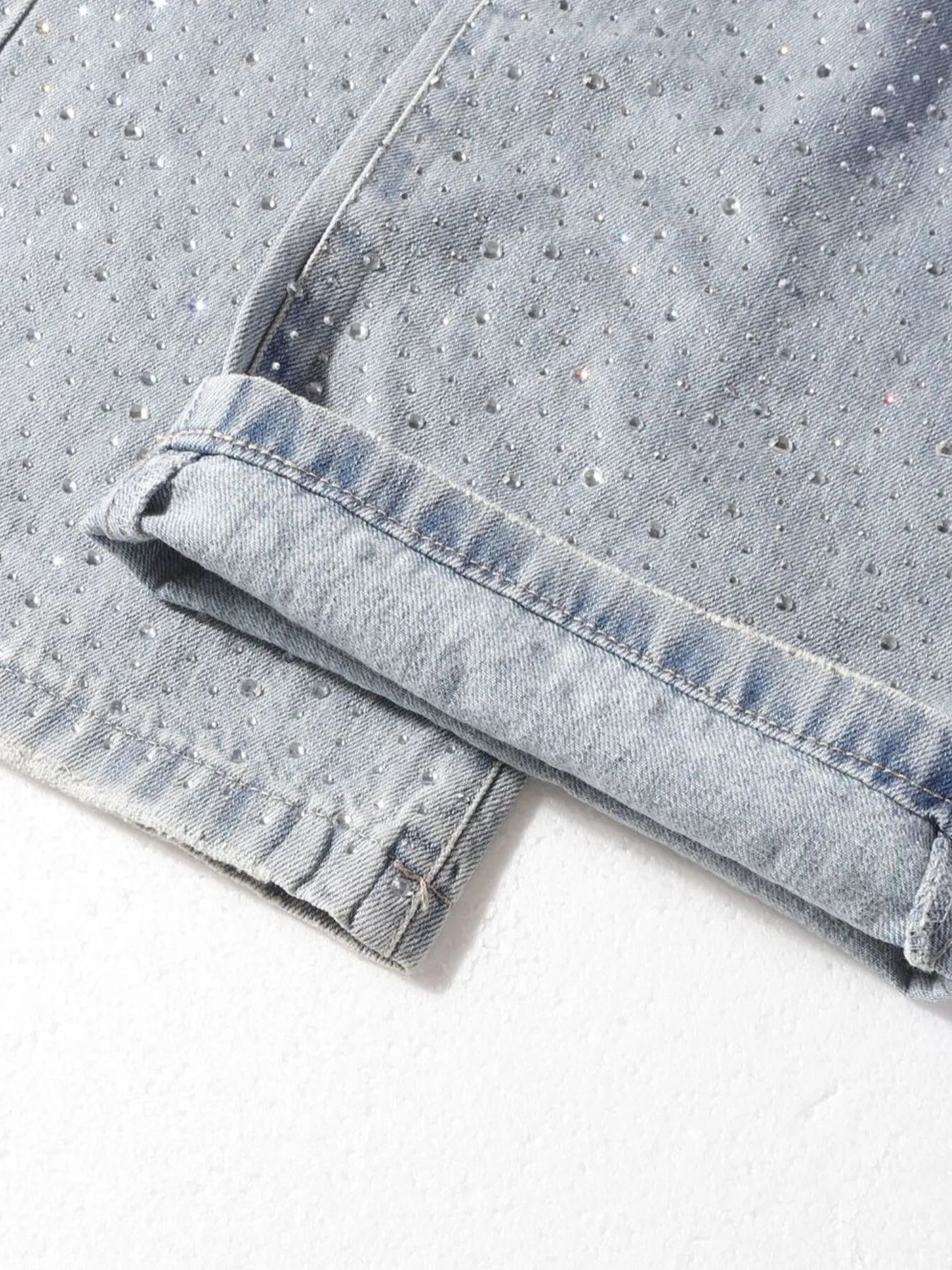 Men's Rhinestone Embellished Wash Relaxed Fit Jeans - Velora