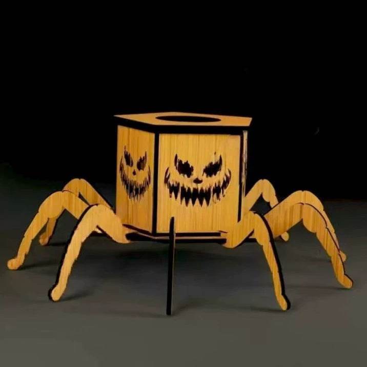 Cross-border New Ghost Halloween Spider Mini Lantern Candlestick Decorations Interesting Ornaments Wooden Craftwork - Velora