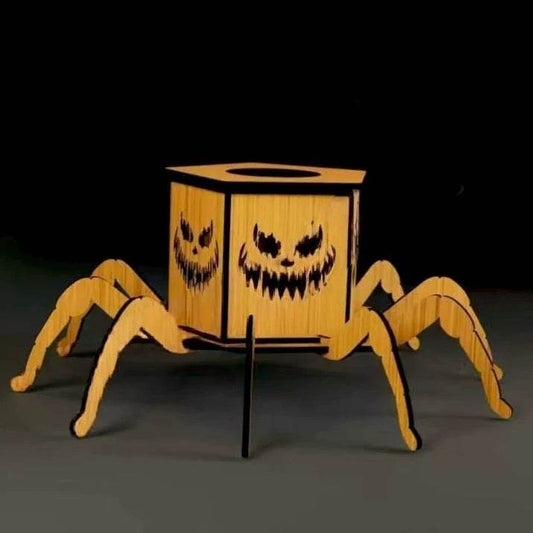 Cross-border New Ghost Halloween Spider Mini Lantern Candlestick Decorations Interesting Ornaments Wooden Craftwork - Velora