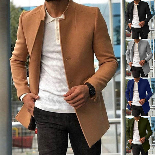Men's Slim Coat Fashion Single-breasted Solid Color Business Jackets Fall And Winter Tops Outwear Clothing - Velora