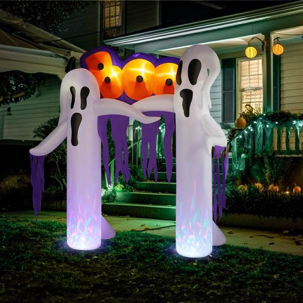 9.8ft White Ghost Arch 3 LED Lights And 2 Colorful Light Plates Halloween Inflatable Decoration - Velora