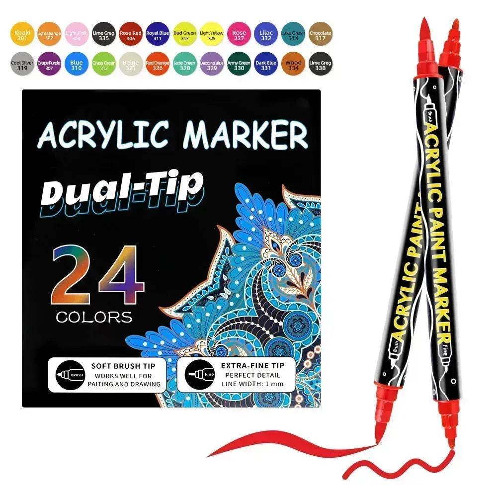 Acrylic Marker Pen Double-headed Stackable Water-based Paint Brush Paint Marker and Highlighter - Velora