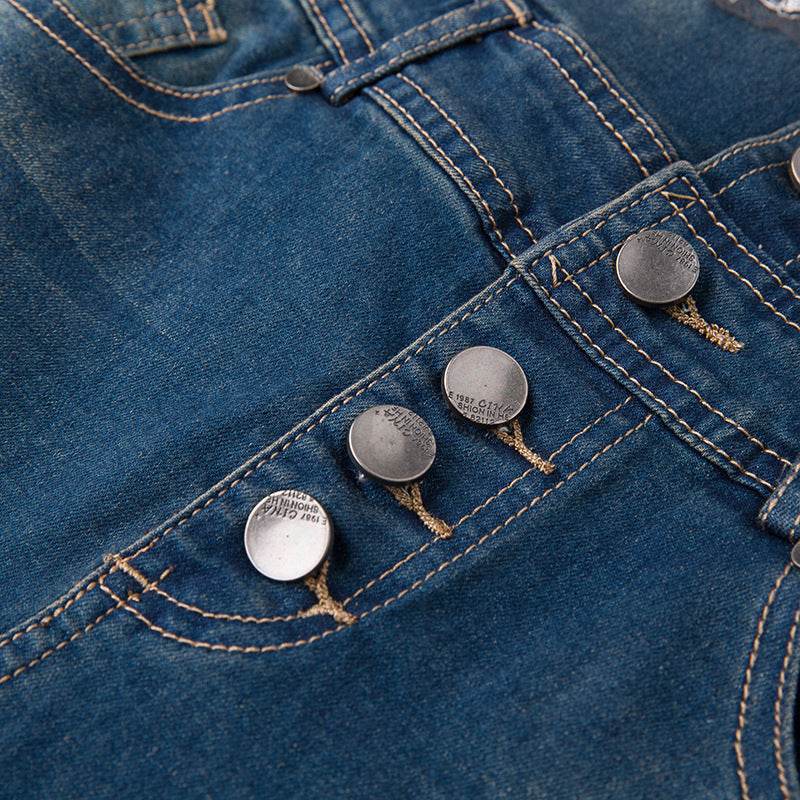 Embroidered Lace Denim Midi Jumper Dress European and American Style - Velora