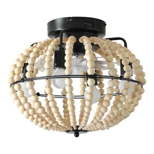 Beaded Fan Lamp Wooden Beaded Chandelier Oak White - Velora