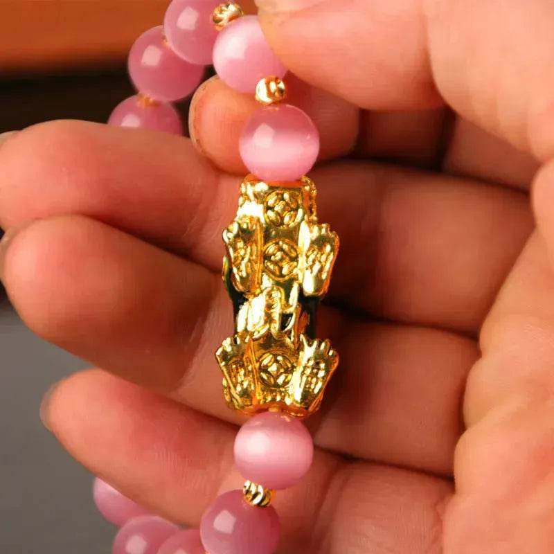 3D Gold Plated PiXiu Crystal Beaded Bracelet - Velora