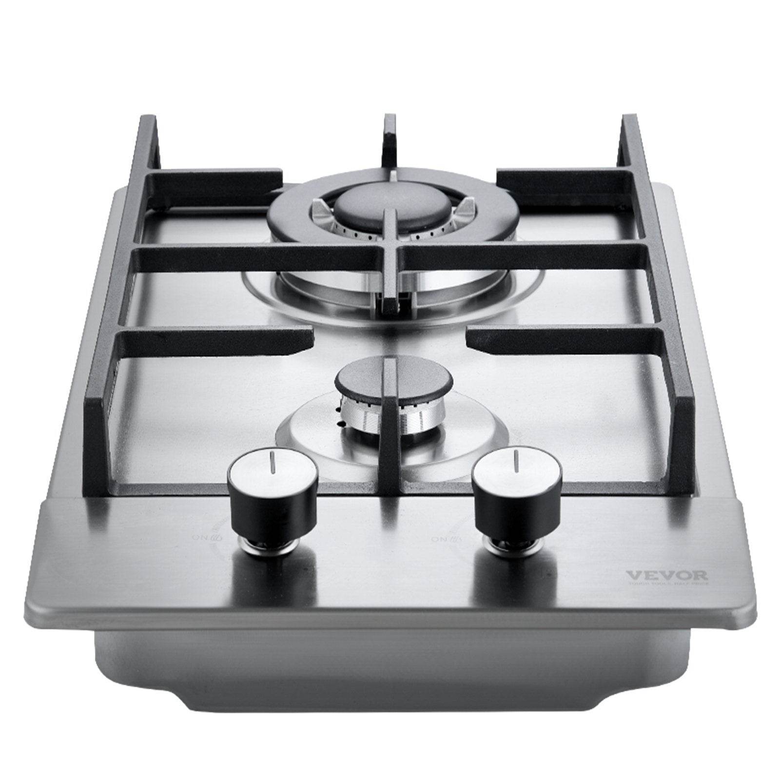 Gas Cooktop 12 Inch, Max 12250BTU 2 Burners Built-in Stainless Steel Gas Stove Top, LPG NG Convertible Dual Fuel Natural Gas Hob With Thermocouple Protection - Velora
