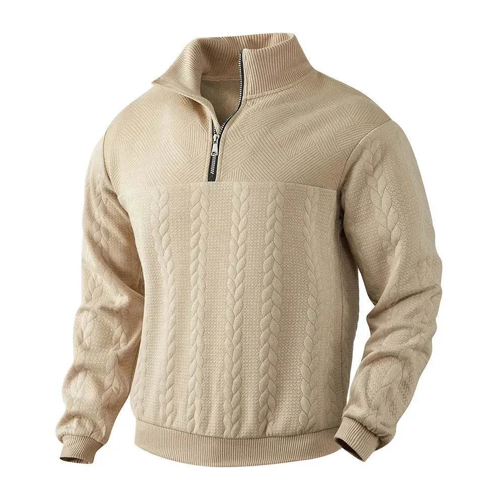 Casual Autumn Winter Half Zip Stand Collar Pullover Sweater top Men - Velora
