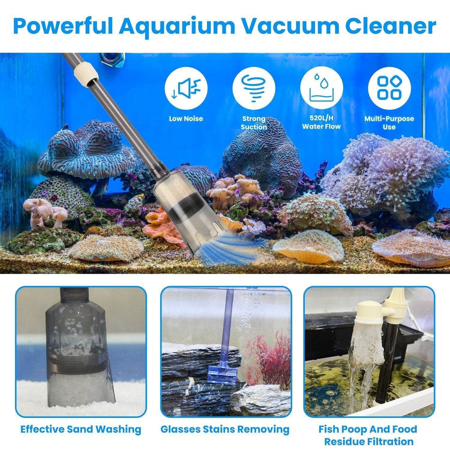 Powerful Electric Aquarium Vacuum Gravel Cleaner - Velora