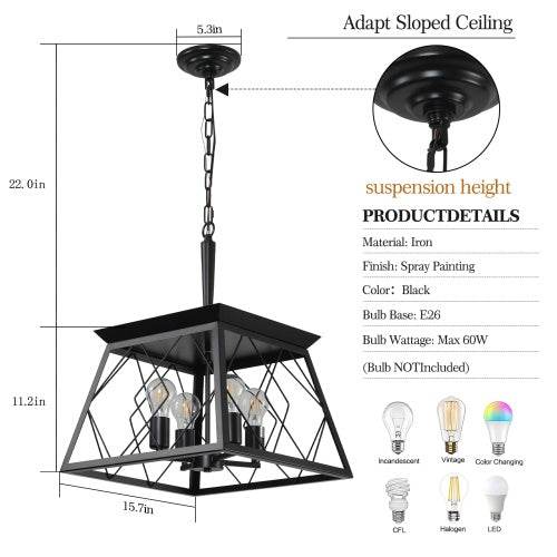 4 Lights Farmhouse Chandelier For Dining Room Black - Velora