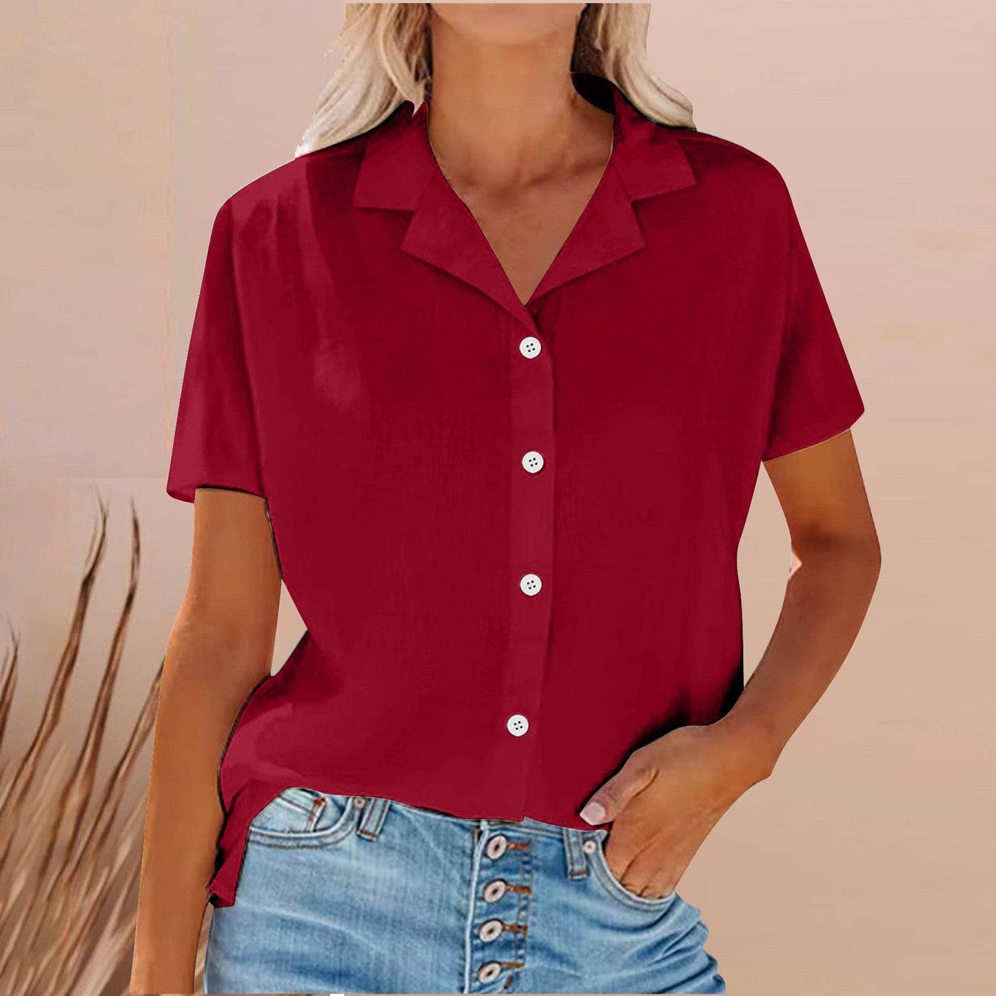 Spring Summer Lapel Cotton And Linen Casual short sleeve Shirt For Women - Velora
