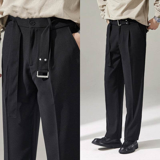 Detachable Belt Draping Wide-leg Suit Chinos Trouser For Men - Velora