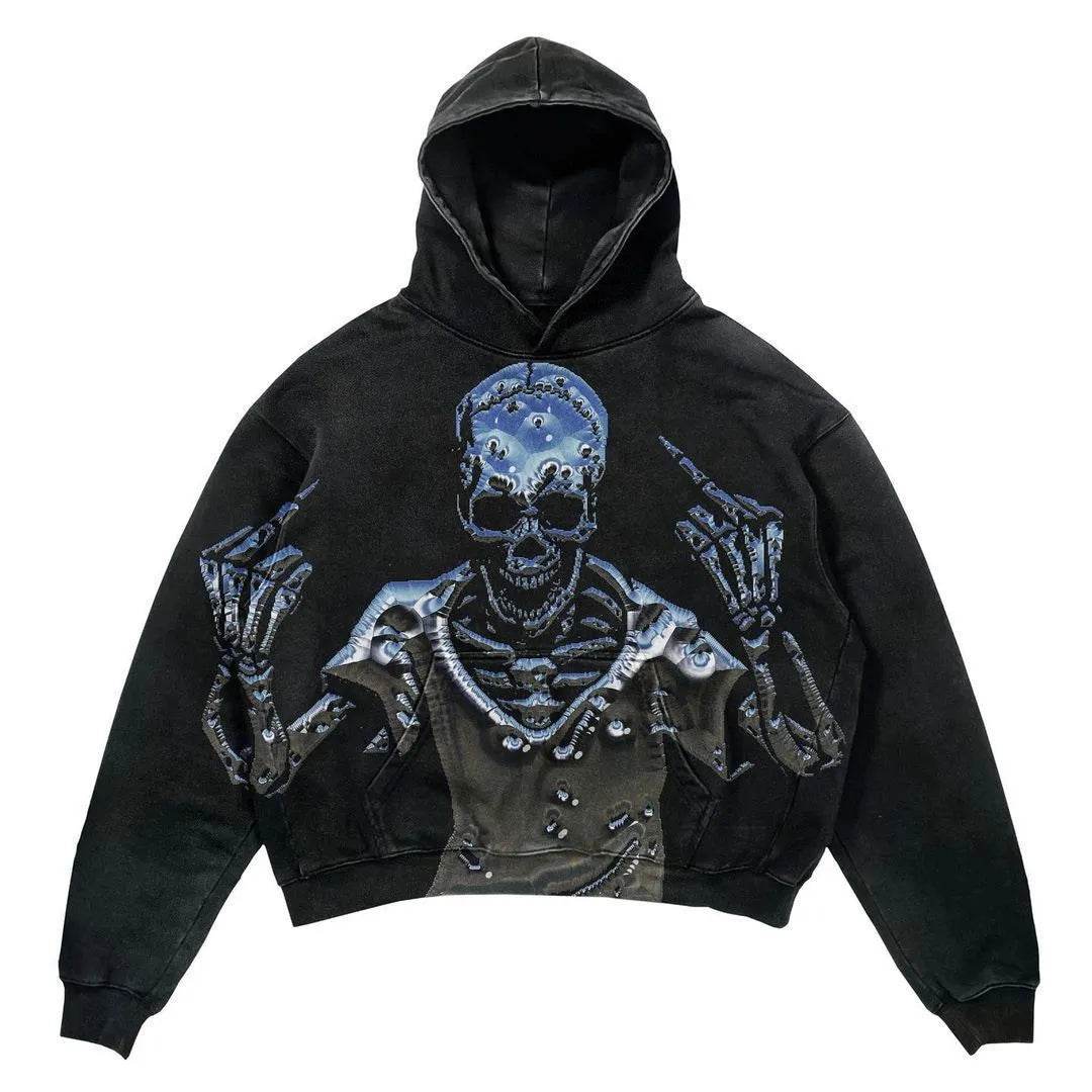 Men's And Women's Fashion Punk Design Fleece Printed Hoodie top - Velora