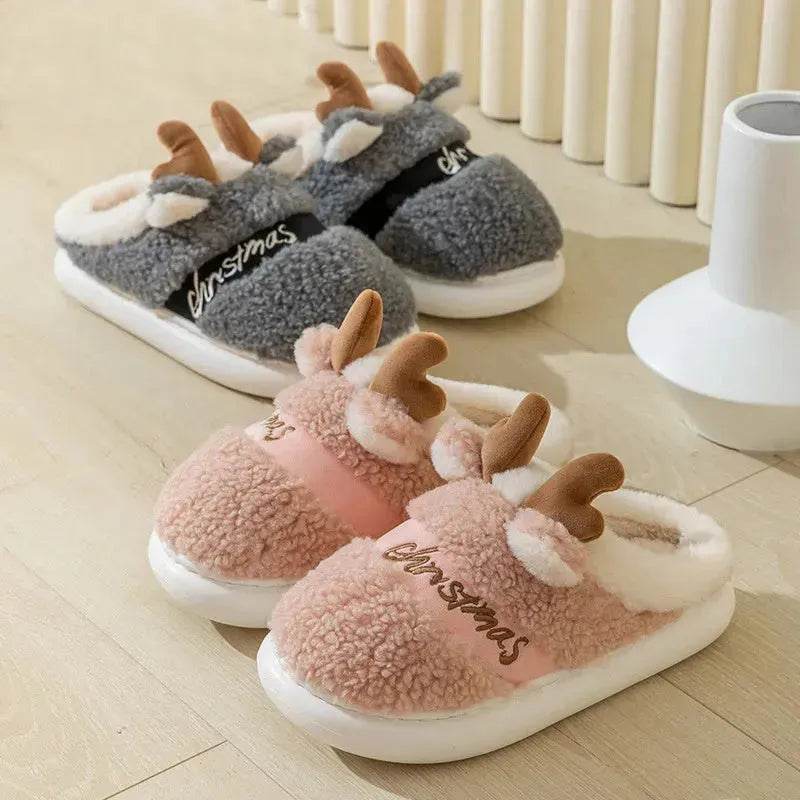 Christmas Shoes Winter Home Slippers Elk Soft Cozy Bedroom Slipper Slip On House Shoes - Velora