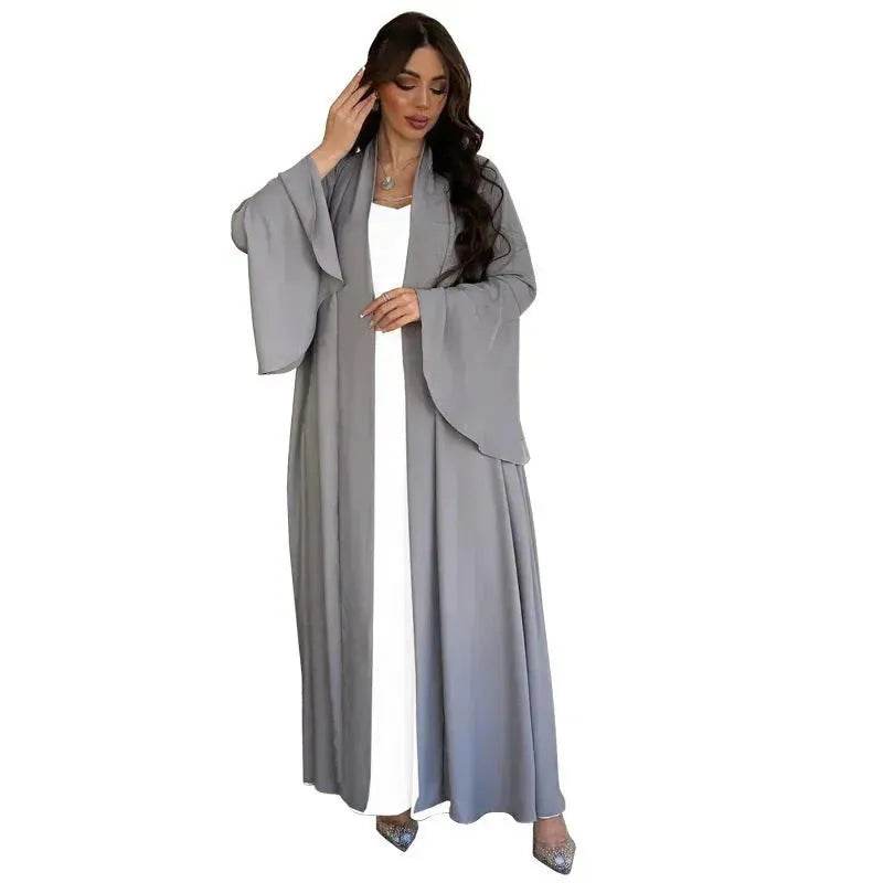Abaya two piece set Elegant Satin Plain Color Abaya Kimono Open front Abaya Dubai Abaya wear for Middle East Women - Velora