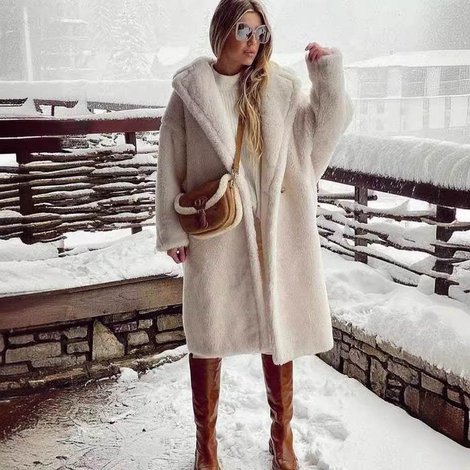 Lapel Lamb Fleece Coat With Pockets Faux Fur Coat Winter Warm Thickening Long Windbreaker Women's Clothing - Velora