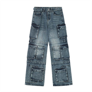 Functional Multi-pocket Tactical Tooling Denim Trousers Men Jeans