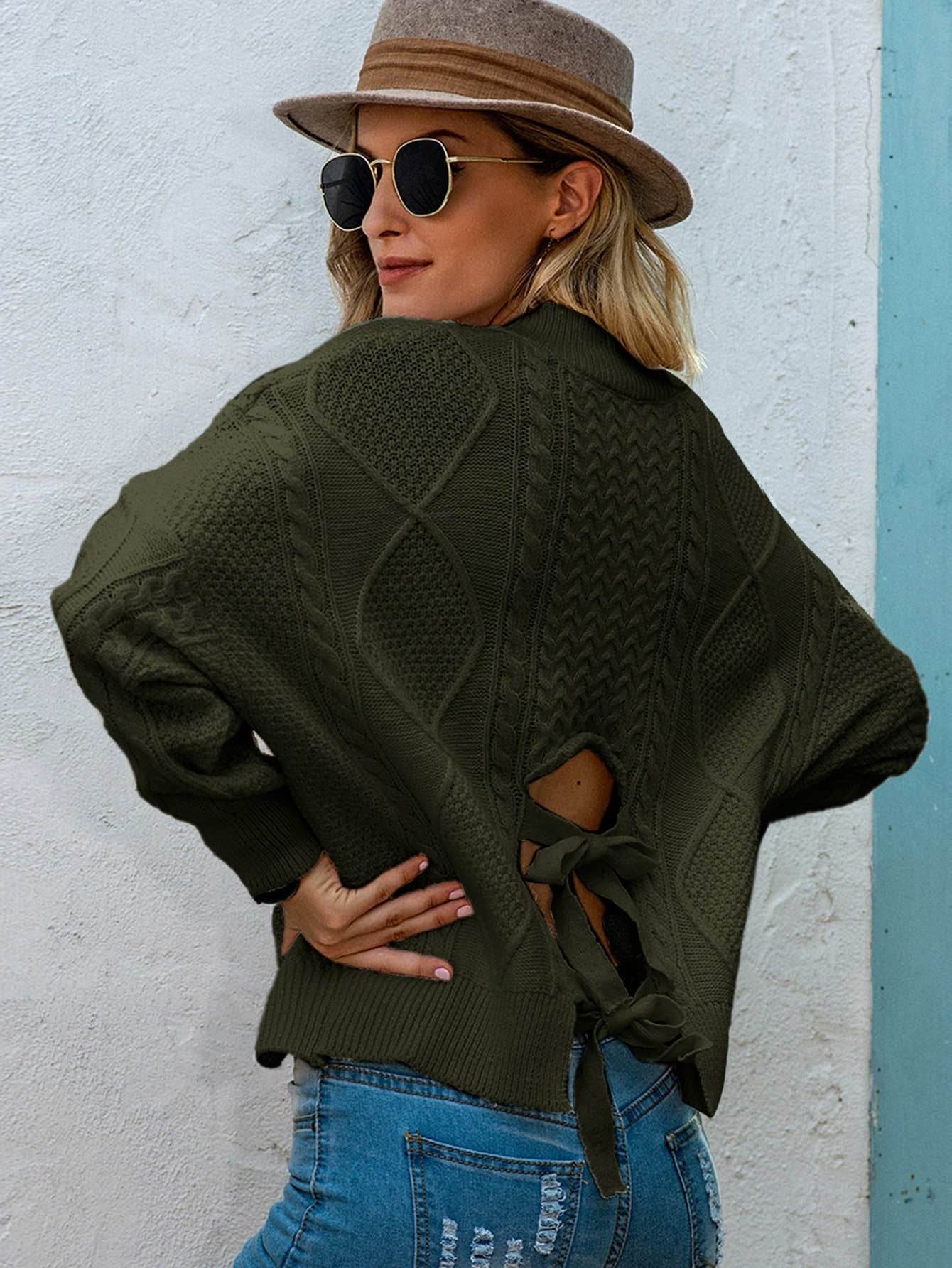 Fall Winter New Lapel Pullover Sweater With Back Straps - Velora