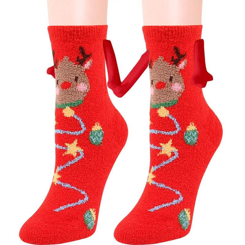 Soft Carton Christmas-themed Fleece Winter Home socks for Women