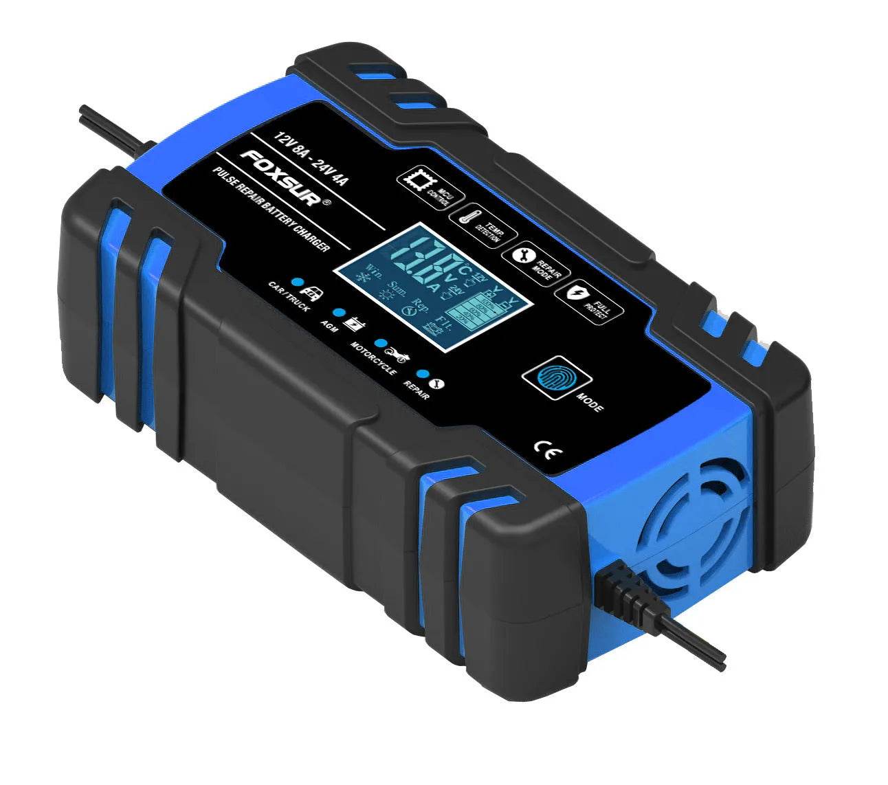 Universal LCD Display Smart Battery Charger For Motorcycles, Cars, Trucks - Velora