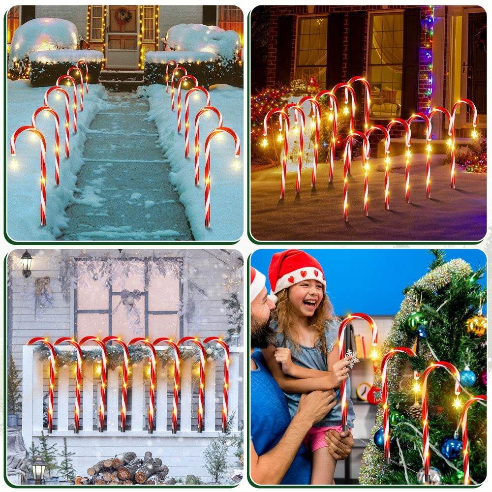 Christmas Solar Candy Cane Lamp Set Of 8 - Velora