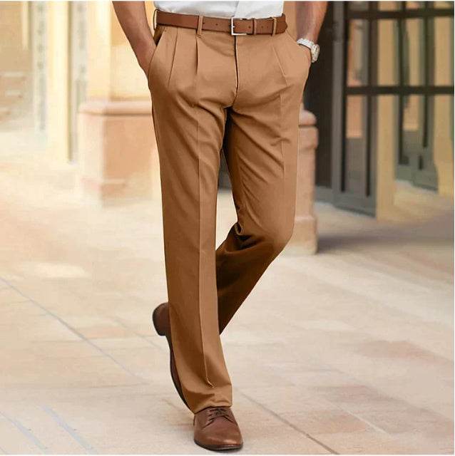 Men's Casual Suit Pants Fashion Trousers Mid Waist Straight Long Pants For Office Business Formal - Velora