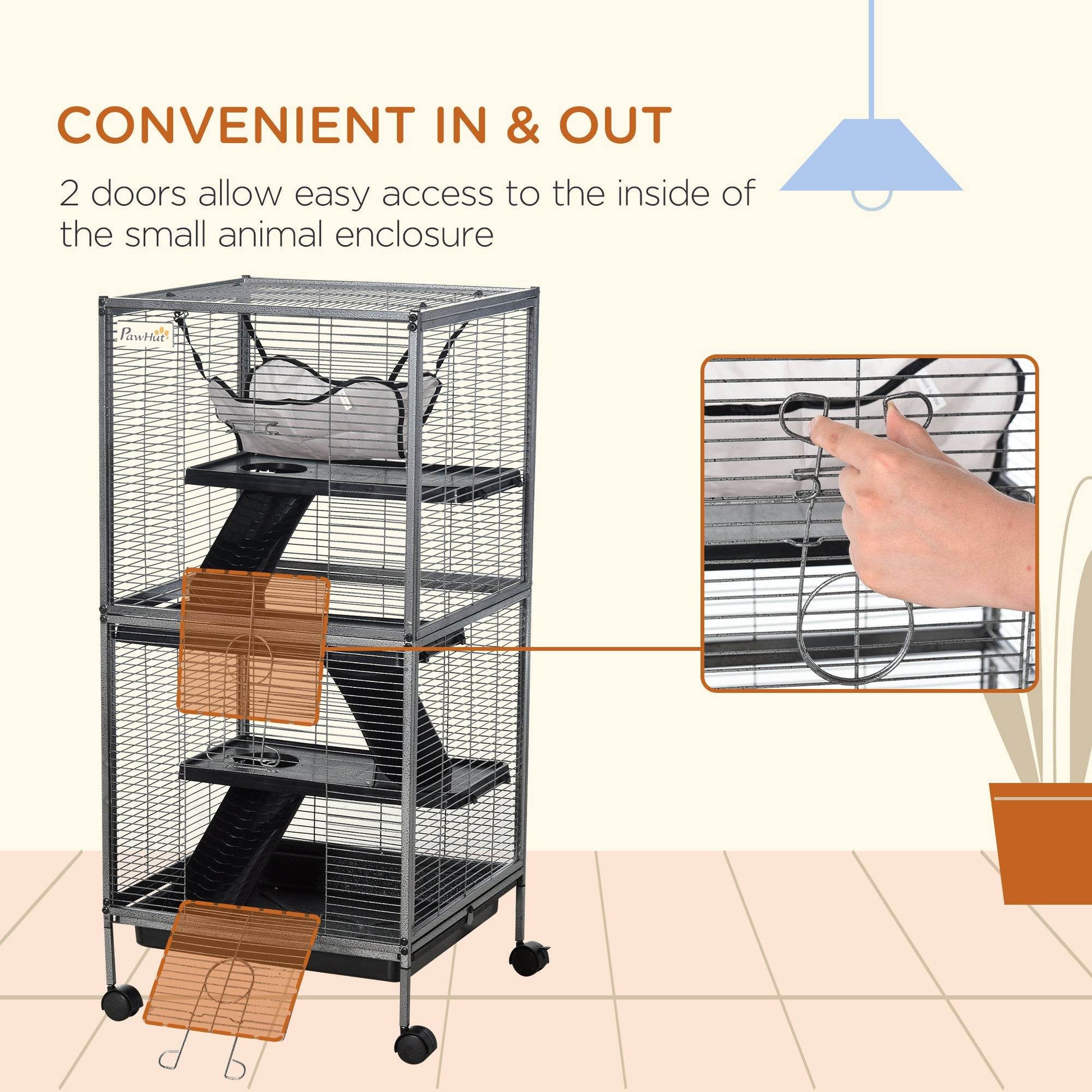 Large Metal 4 Tiers Small Animal Cage With Hammock, Removable Tray, Extra Space For Ferrets Chinchillas, Gray - Velora