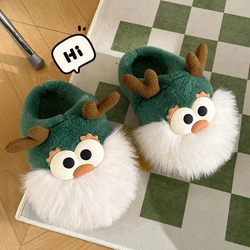 Cute Cartoon Christmas Deer Cotton Shoes Winter Indoor Floor Home Slippers Half-covered Heel Warm Plush Shoes Women - Velora