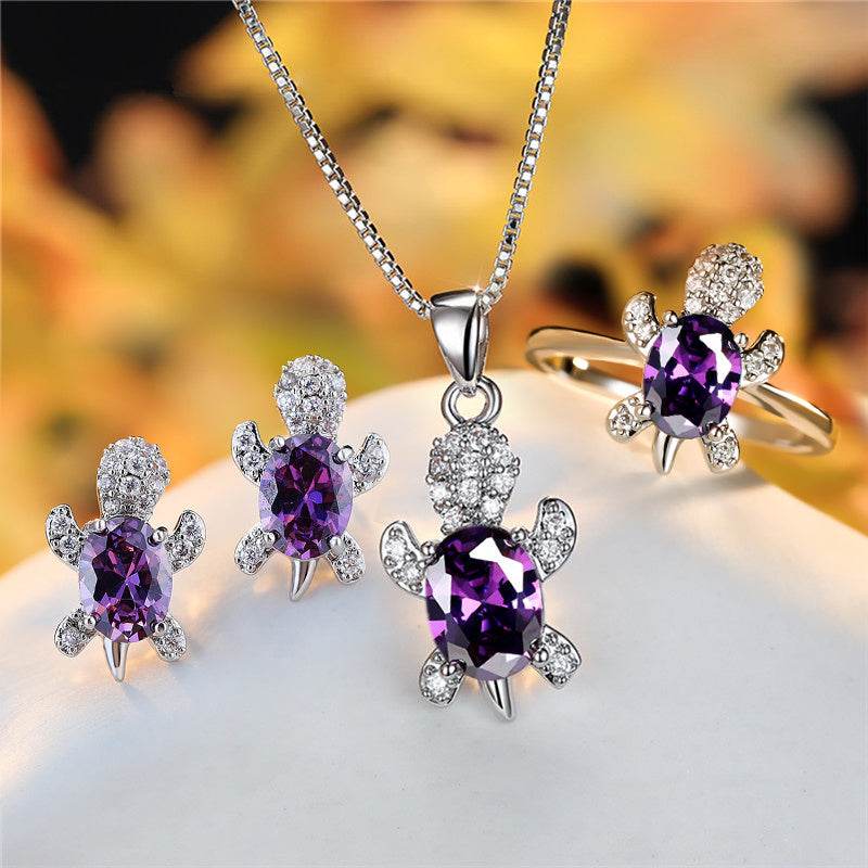 Fashion Oval Zircon Pendant Turtle Shape Necklaces With Rainbow Stone Multicolor Animal Necklace Jewelry For Woman And Children - Velora