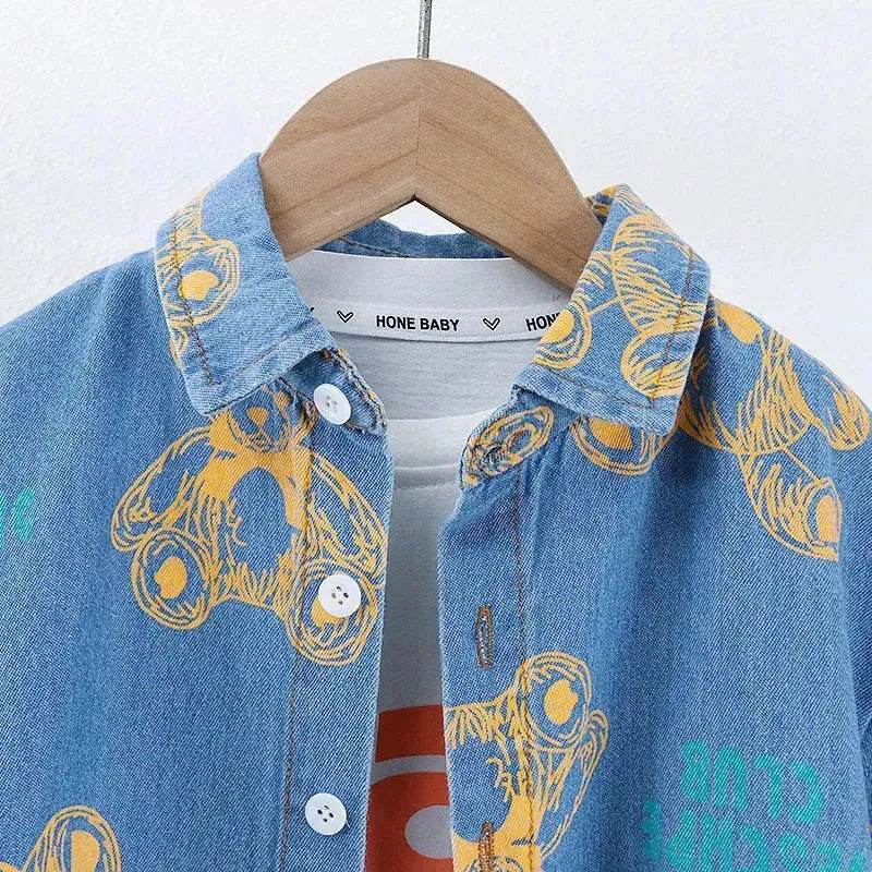 Denim Short Sleeve Shirt Outfit Trendy Handsome Clothes Boys Denim two piece for boys - Velora