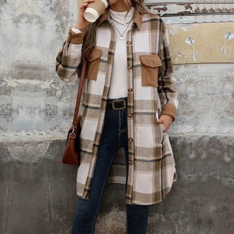 plaid jacket womens outfit Winter cashmere Jacket Outwear for women - Velora