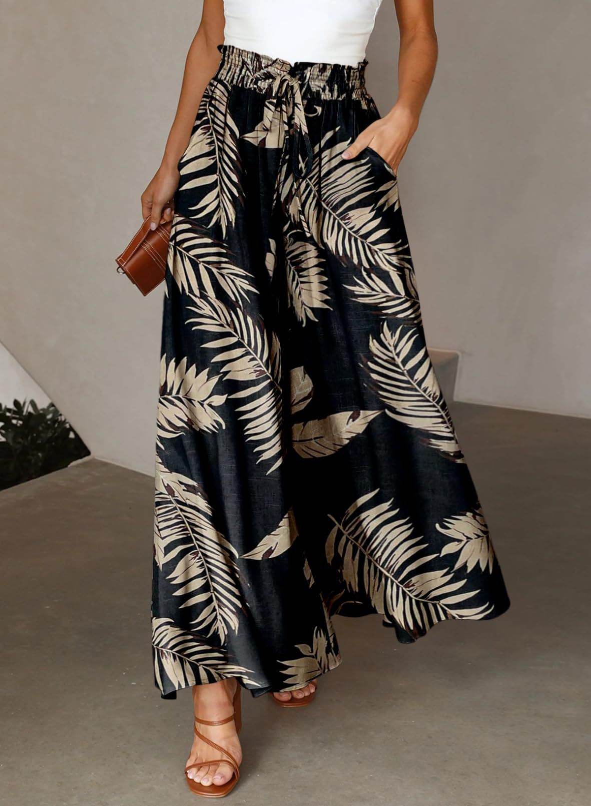 Printed Comfortable Casual High Waist Wide-leg Floral Palazzo Trousers women - Velora